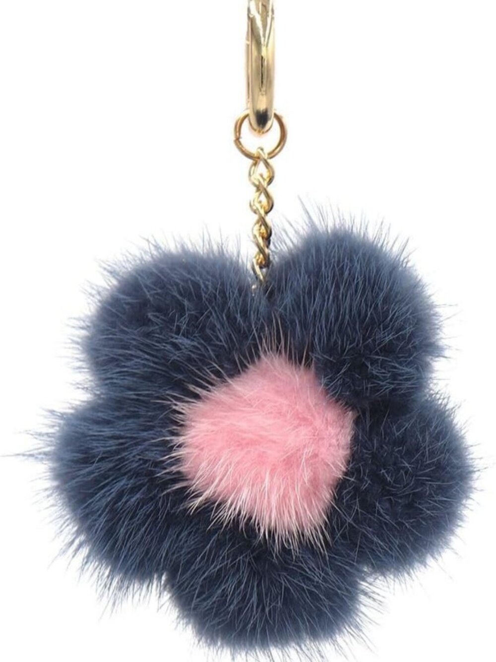 Mink Fur Pom Flower Keychain - Floral Purse Charm & Bag Accessory for Beach